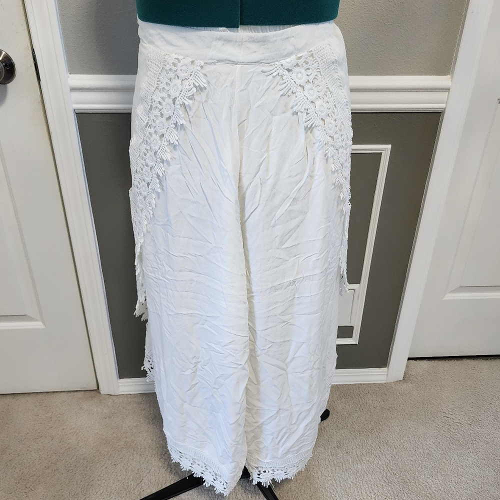 White Lace Trim Pants
